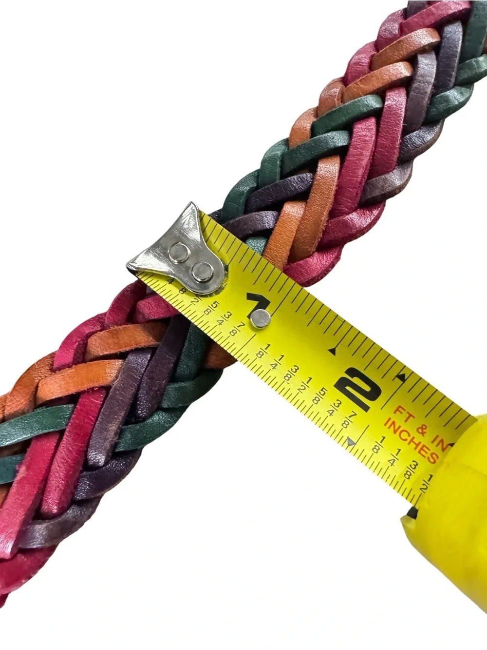 Handmade Guatemala Genuine Leather Braided Multicolor Belt Boho Western 43”
